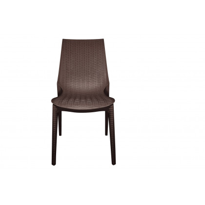 LeisureMod Kent Outdoor White Table With 2 Brown Chairs Dining Set - White/Brown