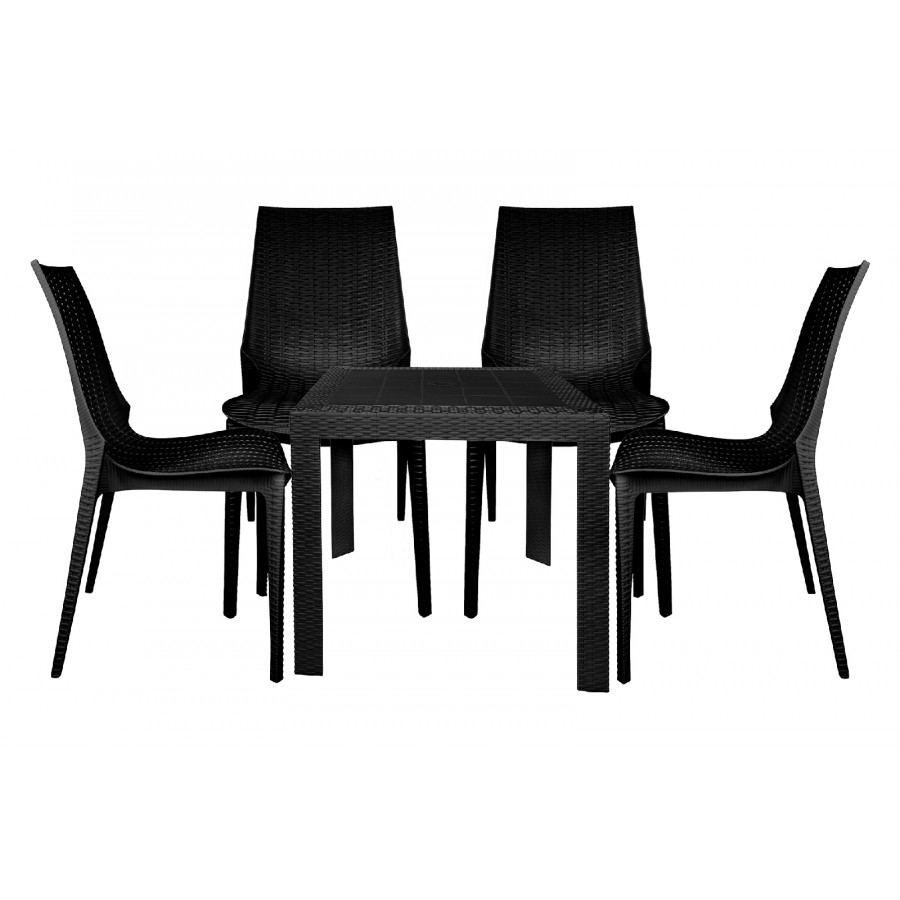 LeisureMod Kent Outdoor Dining Set With 4 Chairs - Black