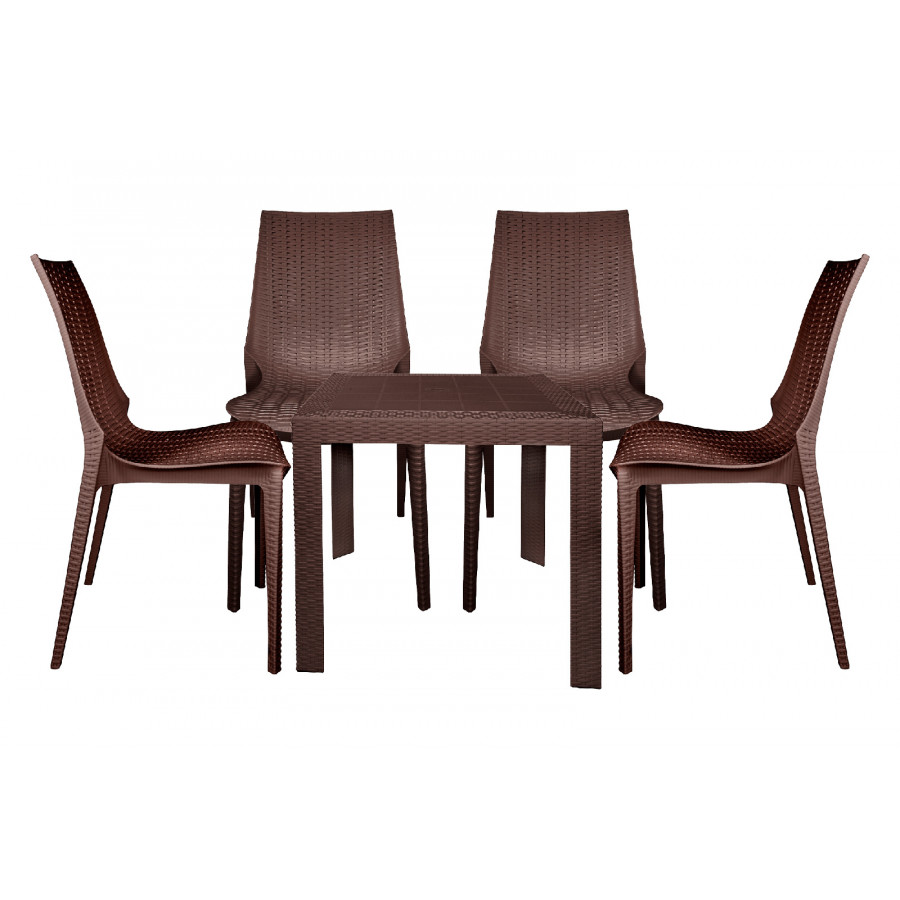 LeisureMod Kent Outdoor Dining Set With 4 Chairs - Brown