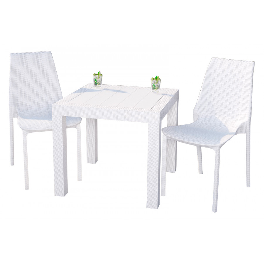 LeisureMod Kent Outdoor Dining Set With 2 Chairs - White