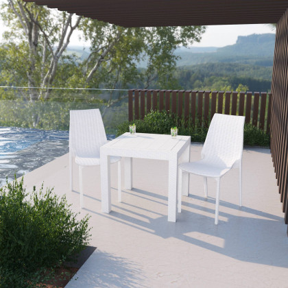 LeisureMod Kent Outdoor Dining Set With 2 Chairs - White