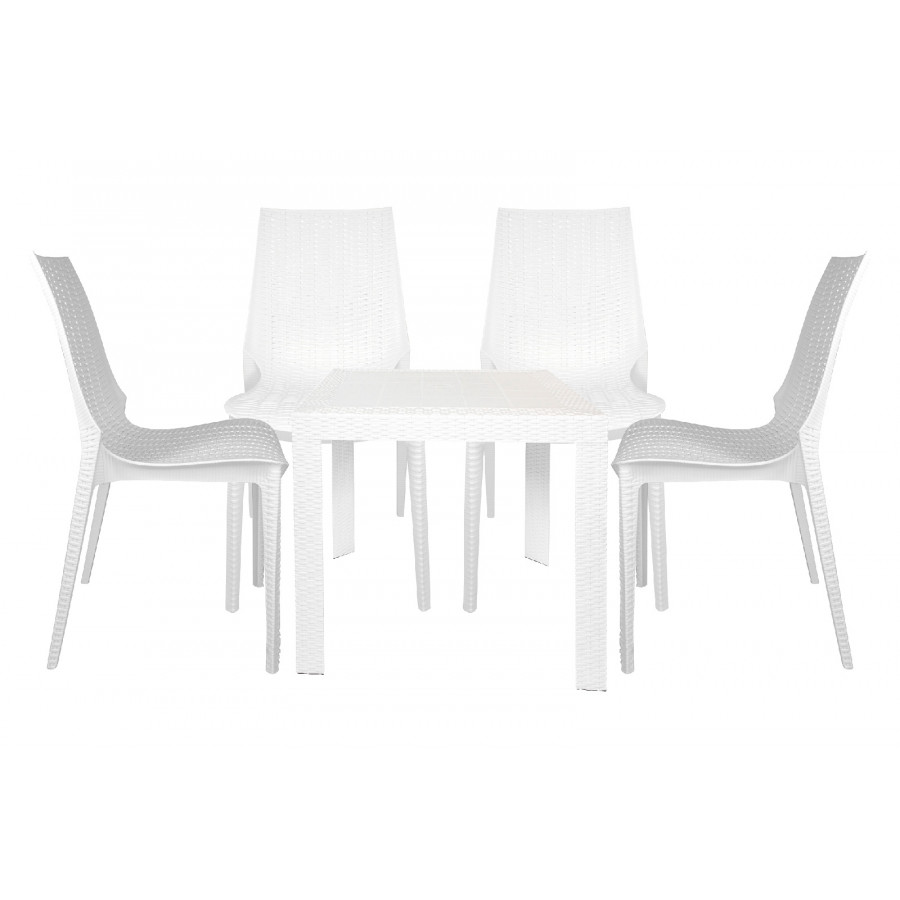 LeisureMod Kent Outdoor Dining Set With 4 Chairs - White