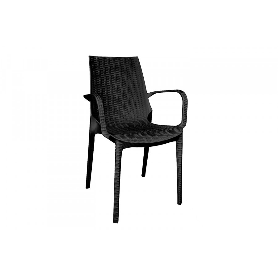 LeisureMod Kent Outdoor Dining Arm Chair - Black