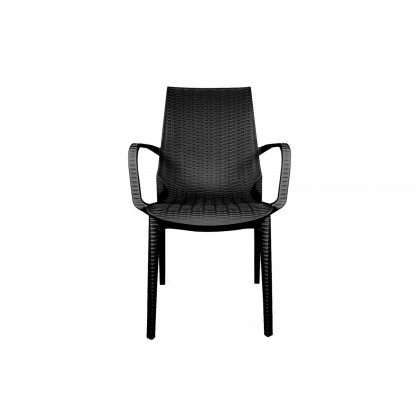 LeisureMod Kent Outdoor Dining Arm Chair - Black