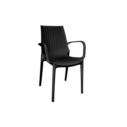 LeisureMod Kent Outdoor Dining Arm Chair - Black