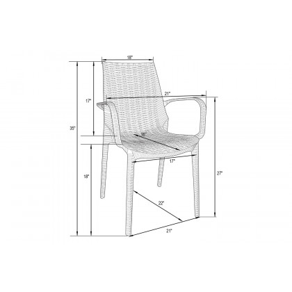 LeisureMod Kent Outdoor Dining Arm Chair - Brown