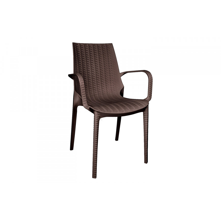 LeisureMod Kent Outdoor Dining Arm Chair - Brown