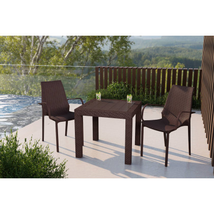 LeisureMod Kent Outdoor Dining Arm Chair - Brown
