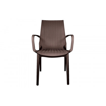 LeisureMod Kent Outdoor Dining Arm Chair - Brown