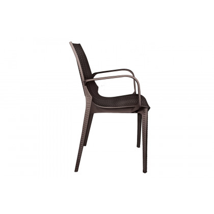 LeisureMod Kent Outdoor Dining Arm Chair - Brown