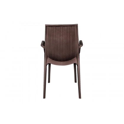 LeisureMod Kent Outdoor Dining Arm Chair - Brown