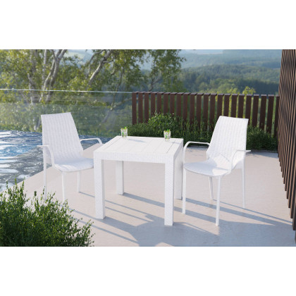 LeisureMod Kent Outdoor Dining Arm Chair - White