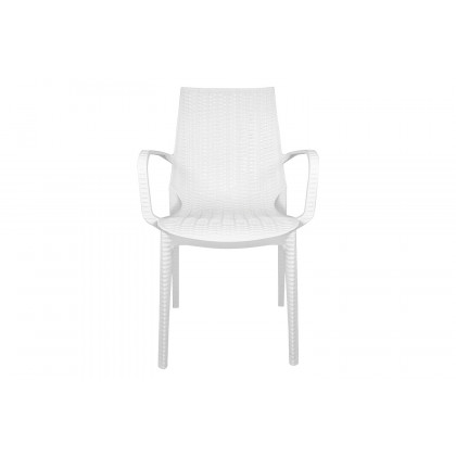 LeisureMod Kent Outdoor Dining Arm Chair - White