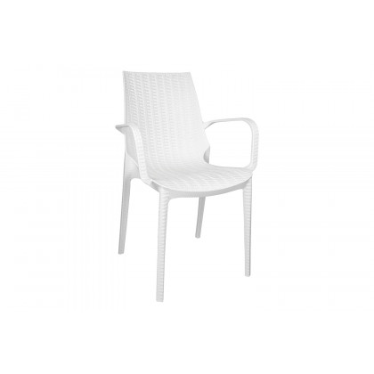 LeisureMod Kent Outdoor Dining Arm Chair - White
