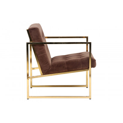 LeisureMod Lexington Tufted Velvet Accent Armchair with Gold Frame - Coffee/Brown
