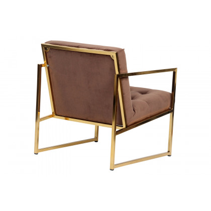 LeisureMod Lexington Tufted Velvet Accent Armchair with Gold Frame - Coffee/Brown