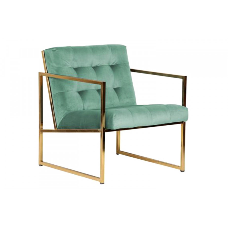 LeisureMod Lexington Tufted Velvet Accent Armchair with Gold Frame - Turquoise