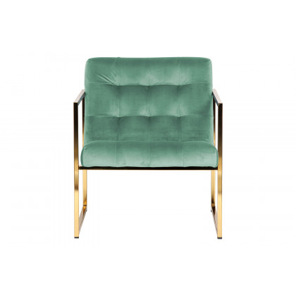 LeisureMod Lexington Tufted Velvet Accent Armchair with Gold Frame - Turquoise