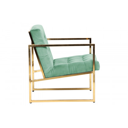 LeisureMod Lexington Tufted Velvet Accent Armchair with Gold Frame - Turquoise