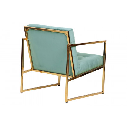 LeisureMod Lexington Tufted Velvet Accent Armchair with Gold Frame - Turquoise
