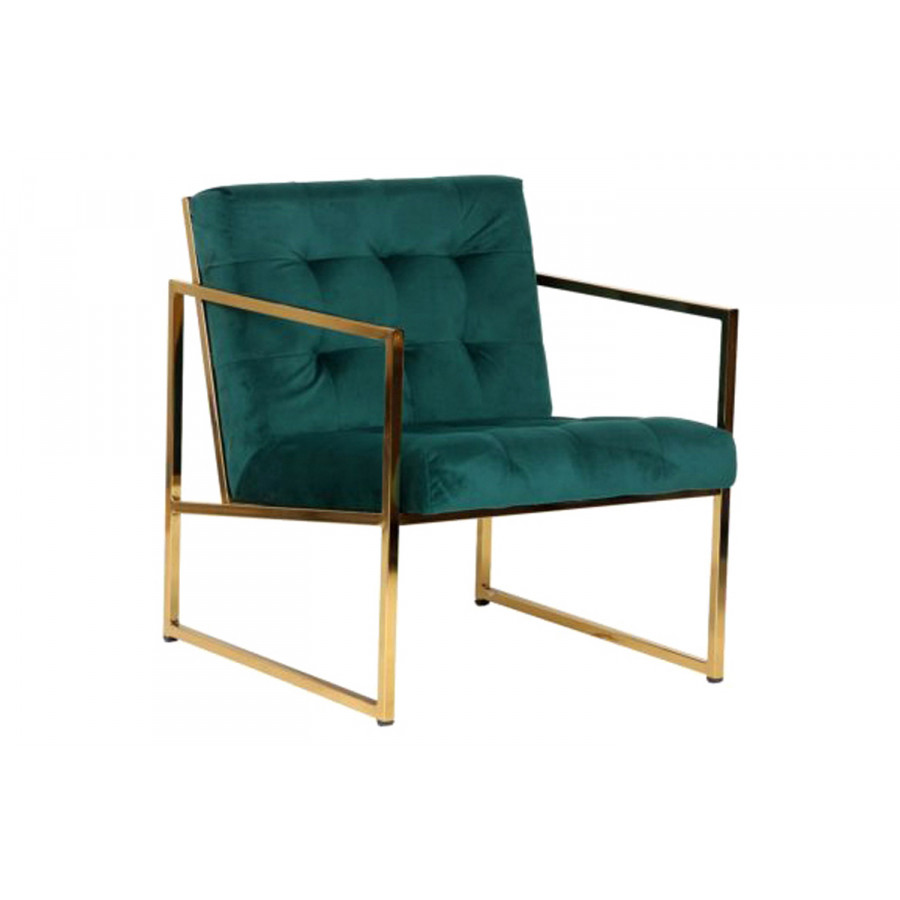 LeisureMod Lexington Tufted Velvet Accent Armchair with Gold Frame - Emerald/Green