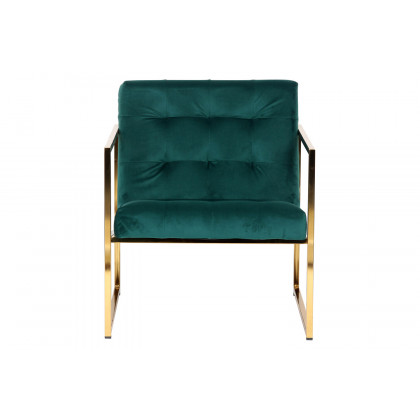 LeisureMod Lexington Tufted Velvet Accent Armchair with Gold Frame - Emerald/Green
