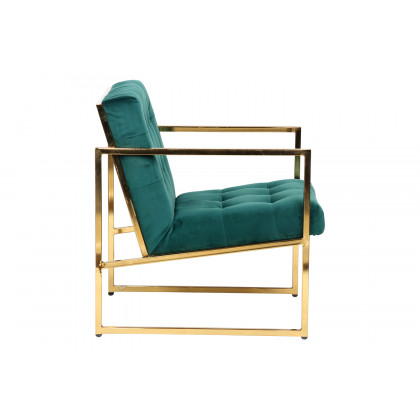 LeisureMod Lexington Tufted Velvet Accent Armchair with Gold Frame - Emerald/Green