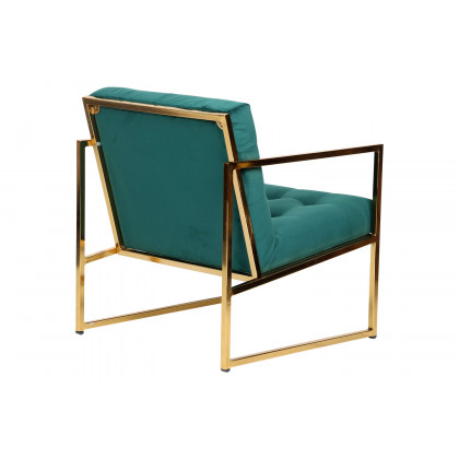 LeisureMod Lexington Tufted Velvet Accent Armchair with Gold Frame - Emerald/Green