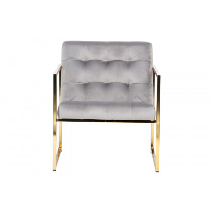 LeisureMod Lexington Tufted Velvet Accent Armchair with Gold Frame - Fossil/Gray