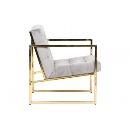 LeisureMod Lexington Tufted Velvet Accent Armchair with Gold Frame - Fossil/Gray