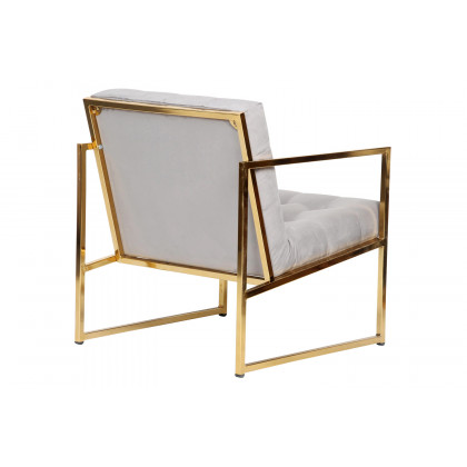 LeisureMod Lexington Tufted Velvet Accent Armchair with Gold Frame - Fossil/Gray