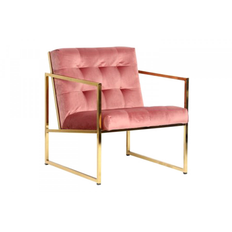 LeisureMod Lexington Tufted Velvet Accent Armchair with Gold Frame - Royal/Rose