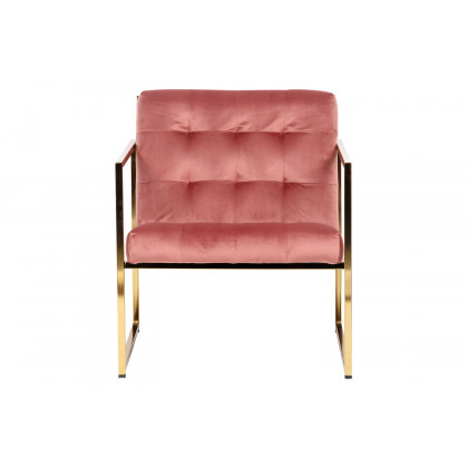 LeisureMod Lexington Tufted Velvet Accent Armchair with Gold Frame - Royal/Rose