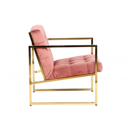 LeisureMod Lexington Tufted Velvet Accent Armchair with Gold Frame - Royal/Rose