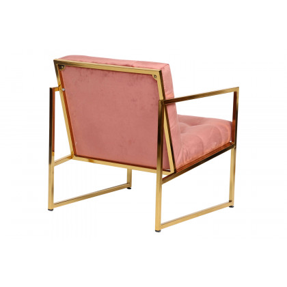 LeisureMod Lexington Tufted Velvet Accent Armchair with Gold Frame - Royal/Rose