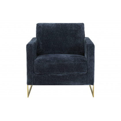 LeisureMod Lincoln Boucle Fabric Accent Armchair Gold Stainless Steel Frame - Blue