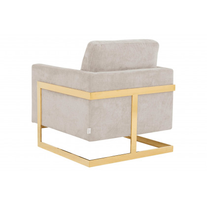 LeisureMod Lincoln Boucle Fabric Accent Armchair Gold Stainless Steel Frame - Gray