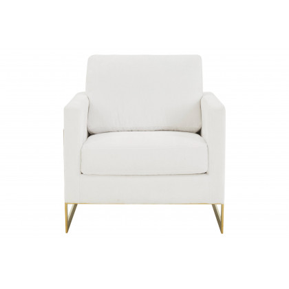 LeisureMod Lincoln Boucle Fabric Accent Armchair Gold Stainless Steel Frame - White
