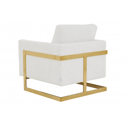 LeisureMod Lincoln Boucle Fabric Accent Armchair Gold Stainless Steel Frame - White