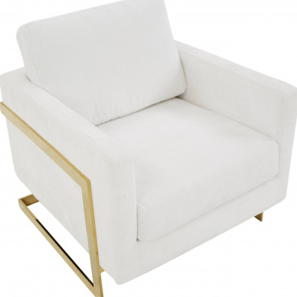 LeisureMod Lincoln Boucle Fabric Accent Armchair Gold Stainless Steel Frame - White