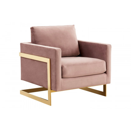 LeisureMod - Lincoln Velvet Accent Armchair with Gold Frame