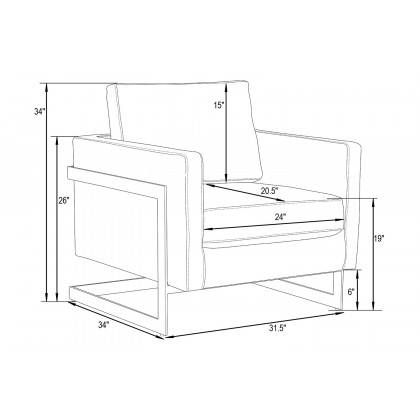 LeisureMod Lincoln Leather Accent Armchair with Gold Frame - White