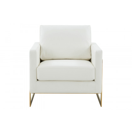 LeisureMod Lincoln Leather Accent Armchair with Gold Frame - White