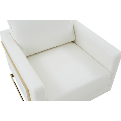 LeisureMod Lincoln Leather Accent Armchair with Gold Frame - White