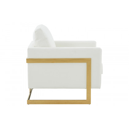 LeisureMod Lincoln Leather Accent Armchair with Gold Frame - White