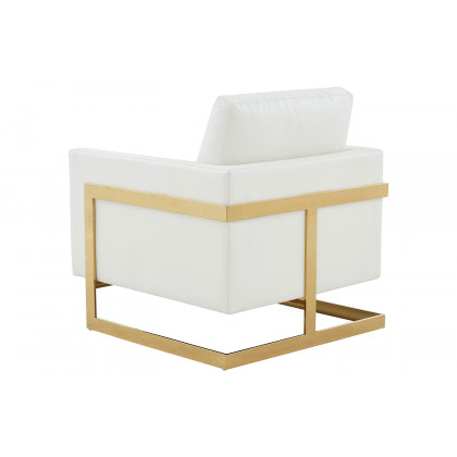LeisureMod Lincoln Leather Accent Armchair with Gold Frame - White