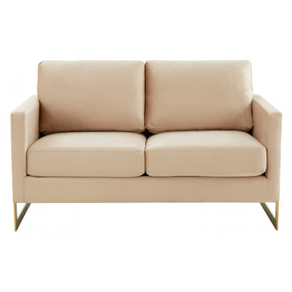 LeisureMod Lincoln Velvet Loveseat with Gold Frame - Beige