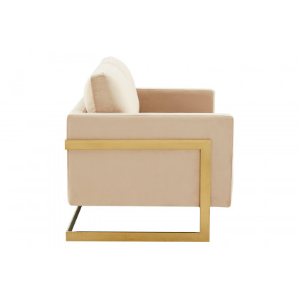LeisureMod Lincoln Velvet Loveseat with Gold Frame - Beige