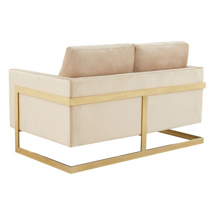 LeisureMod Lincoln Velvet Loveseat with Gold Frame - Beige
