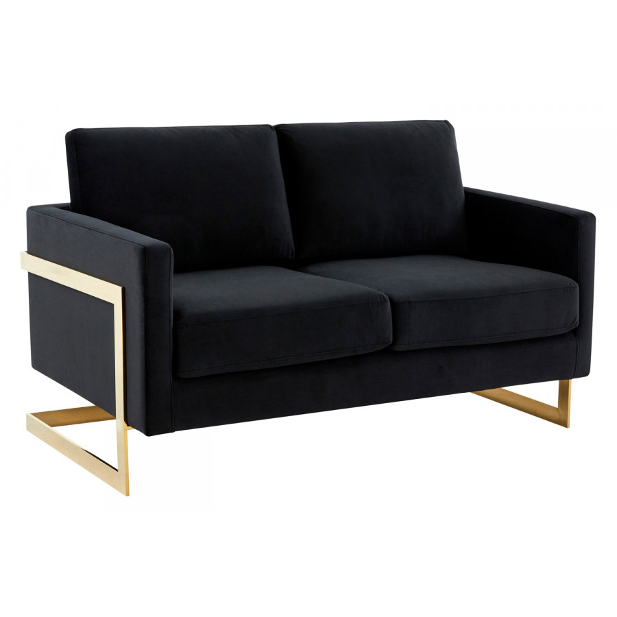 LeisureMod Lincoln Velvet Loveseat with Gold Frame - Midnight Black